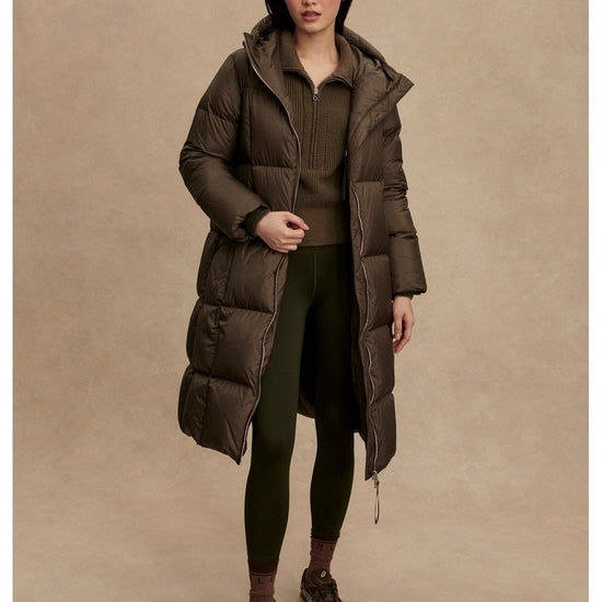 Young Ideas/Henmores - Katya Long Metallic Down Puffer Coat - Dark Olive - XS