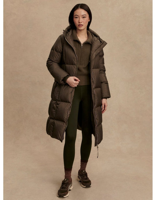 Young Ideas/Henmores - Katya Long Metallic Down Puffer Coat - Dark Olive - XS