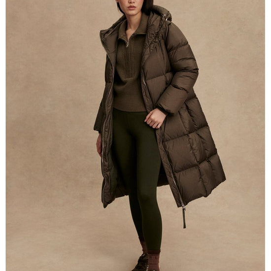 Young Ideas/Henmores - Katya Long Metallic Down Puffer Coat - Dark Olive - XS