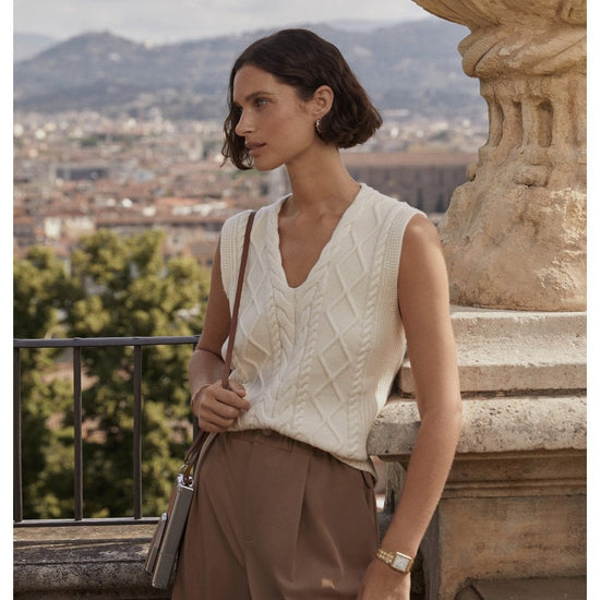 Young Ideas/Henmores - Kay Cable Knit Vest - Snow White - XS