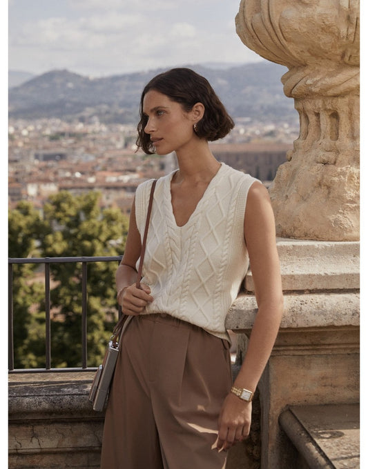 Young Ideas/Henmores - Kay Cable Knit Vest - Snow White - XS