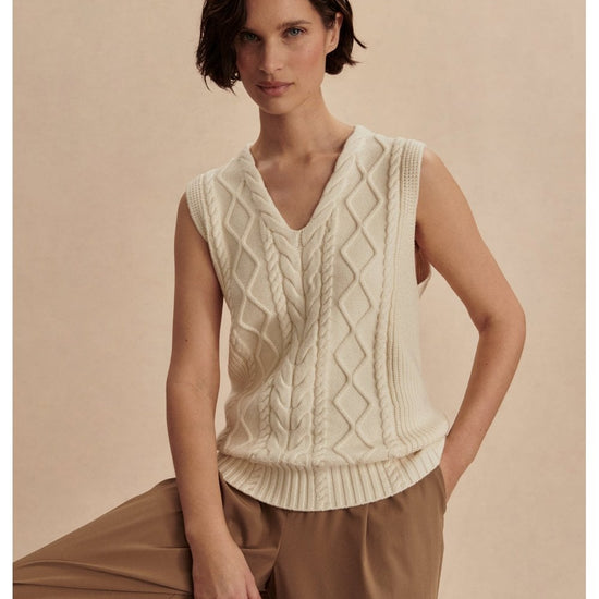 Young Ideas/Henmores - Kay Cable Knit Vest - Snow White - XS