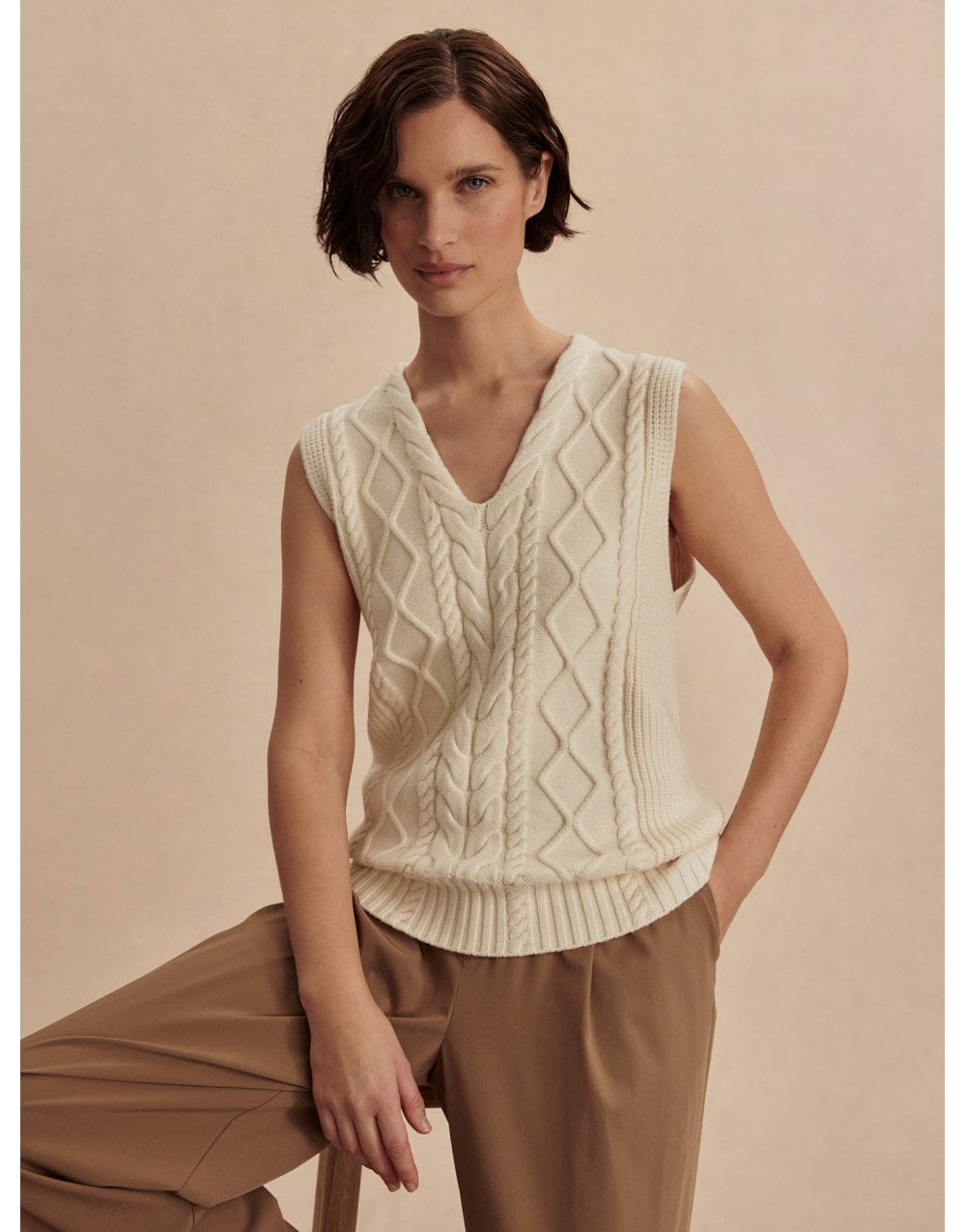 Young Ideas/Henmores - Kay Cable Knit Vest - Snow White - XS