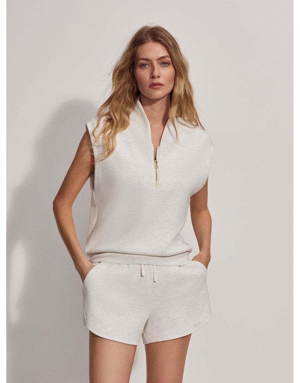 Young Ideas/Henmores - Kelly Sleeveless Half Zip Sweat - Ivory Marl - XS