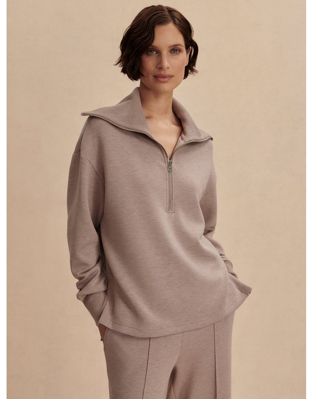 Young Ideas/Henmores - Larson Half Zip Sweat - Ivory Marl - XS