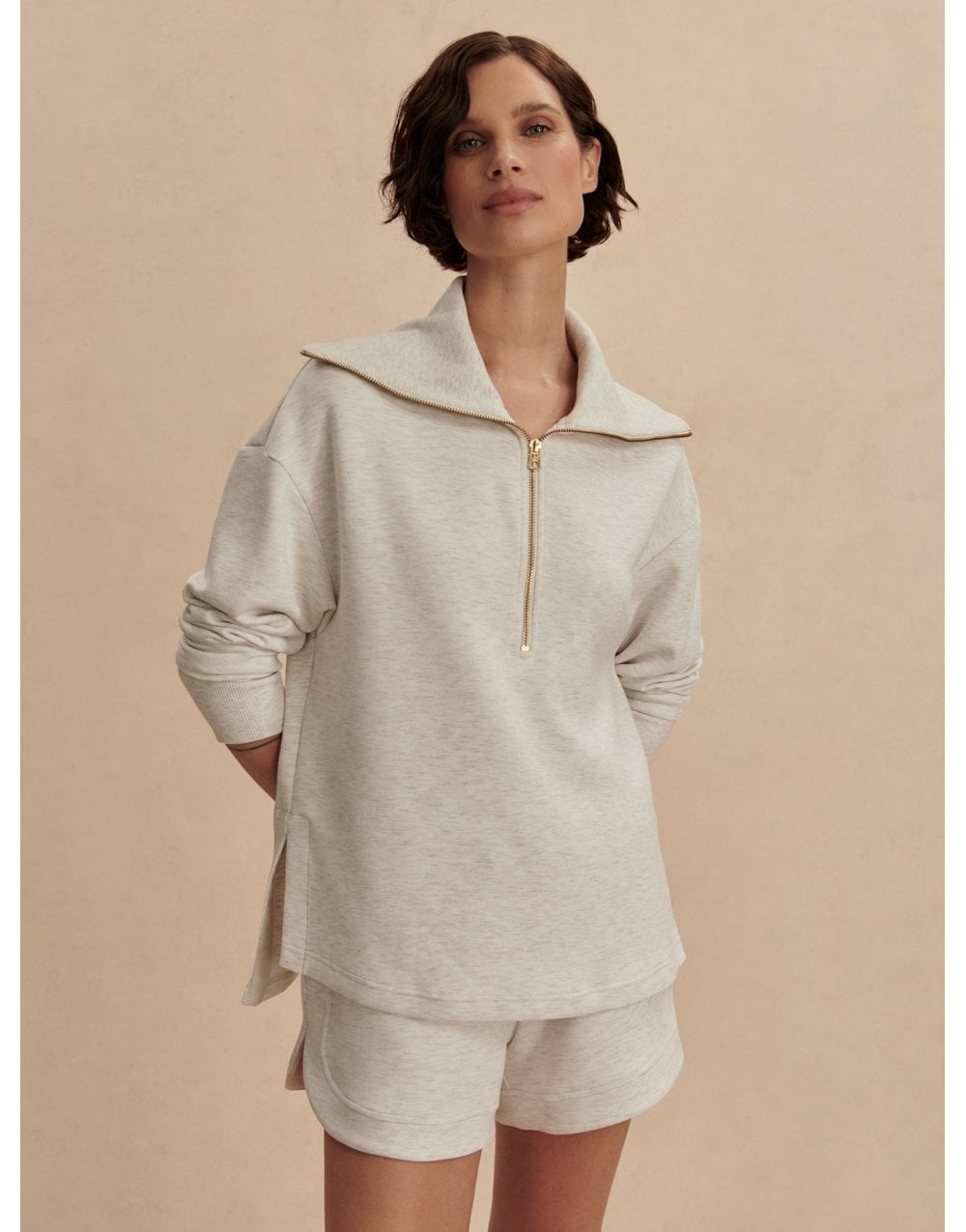 Young Ideas/Henmores - Larson Half Zip Sweat - Ivory Marl - XS