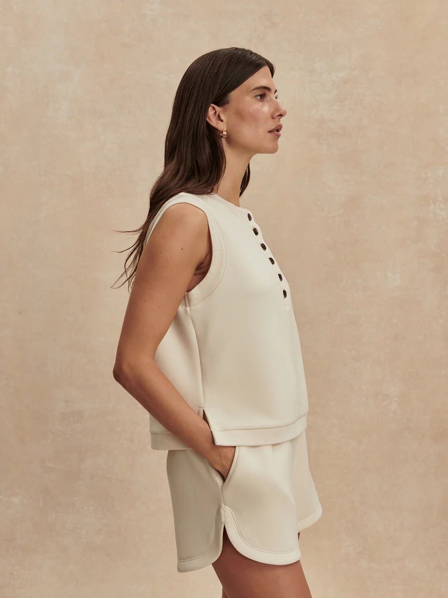 Young Ideas & Henmores - Marla Button Placket Tank Top - Pristine - XS