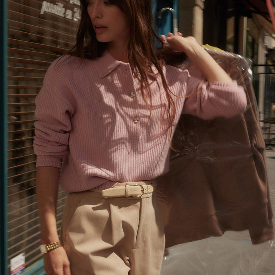 Young Ideas/Henmores - Marlie Long Sleeve Polo Knit - Zephyr Mauve - XS