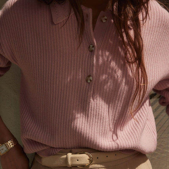 Young Ideas/Henmores - Marlie Long Sleeve Polo Knit - Zephyr Mauve - XS