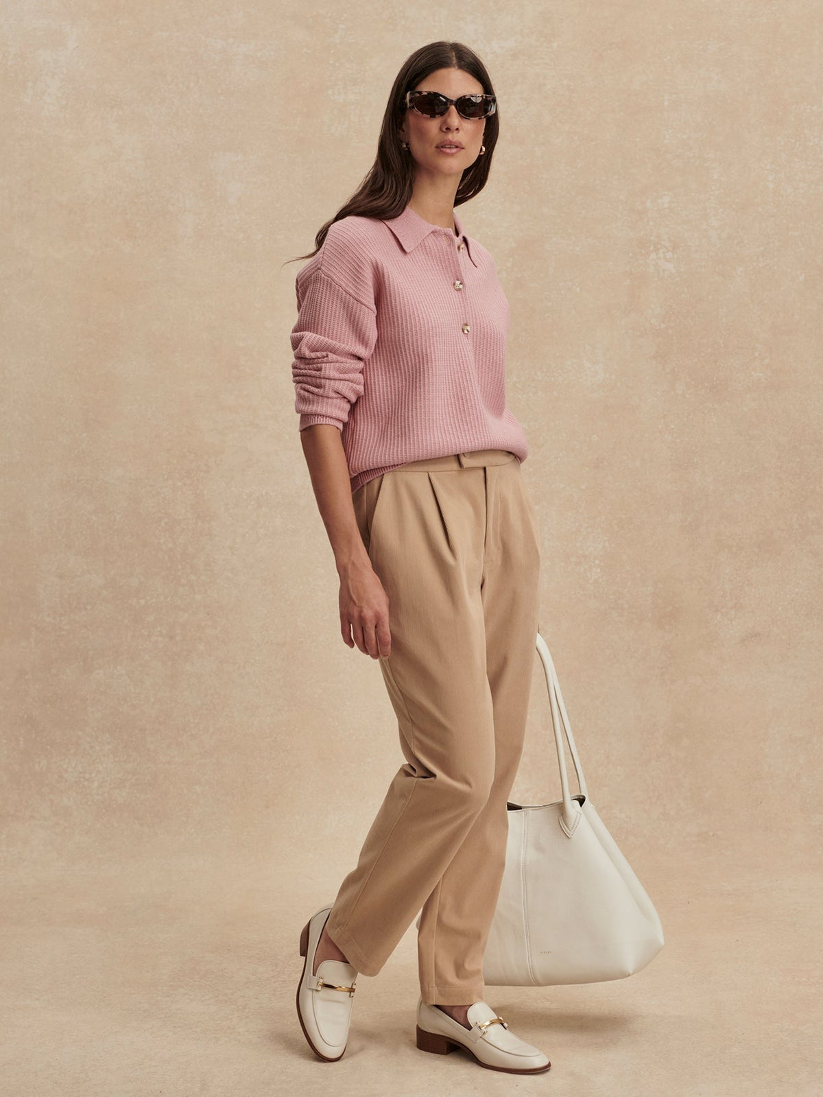 Young Ideas/Henmores - Marlie Long Sleeve Polo Knit - Zephyr Mauve - XS
