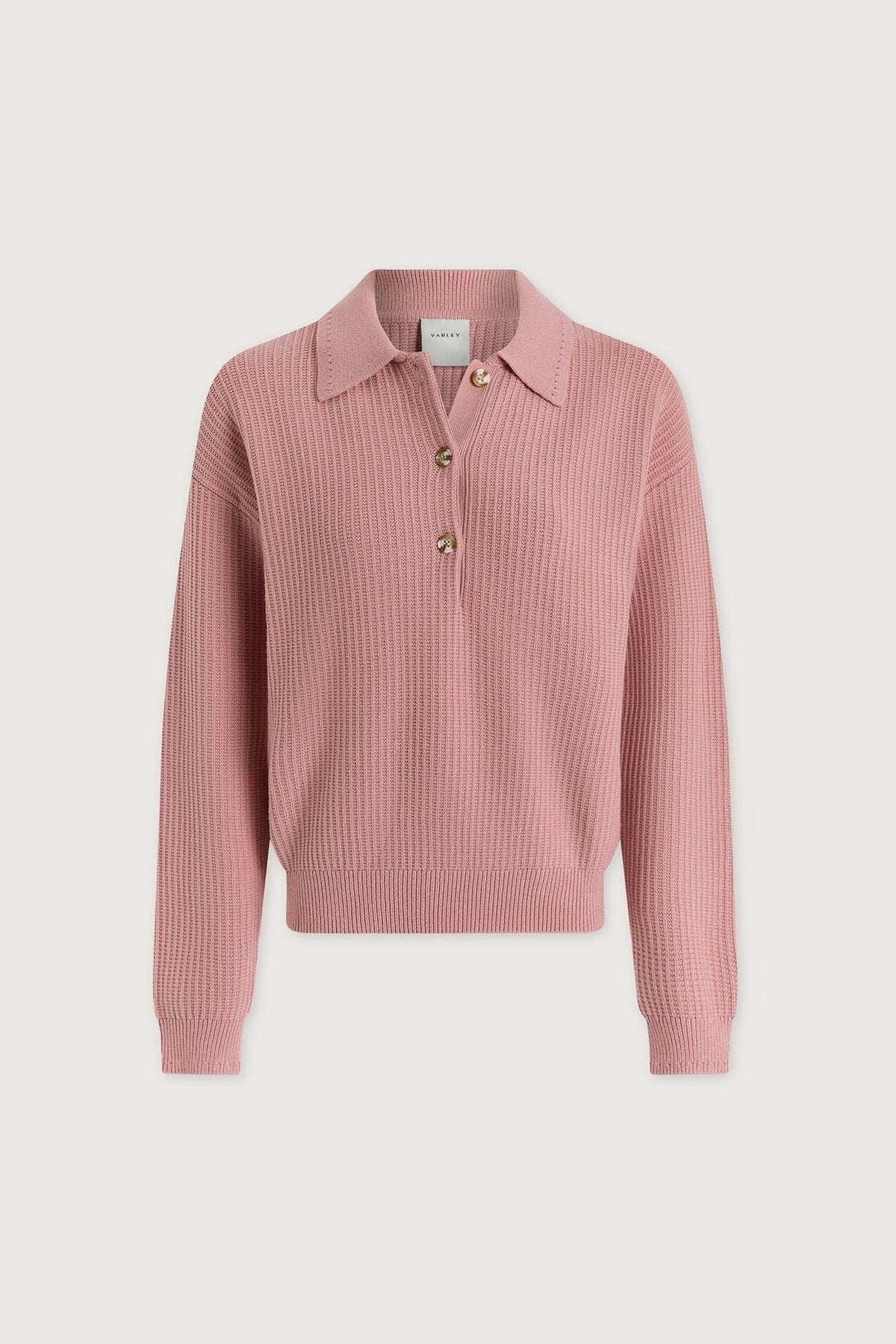 Young Ideas/Henmores - Marlie Long Sleeve Polo Knit - Zephyr Mauve - XS