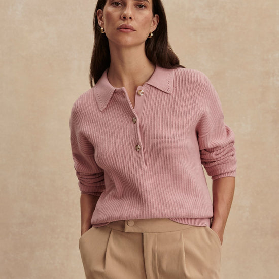 Young Ideas/Henmores - Marlie Long Sleeve Polo Knit - Zephyr Mauve - XS