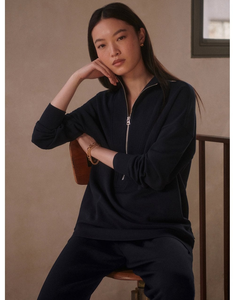 Young Ideas/Henmores - Masie Longline Sweat - Navy - XS