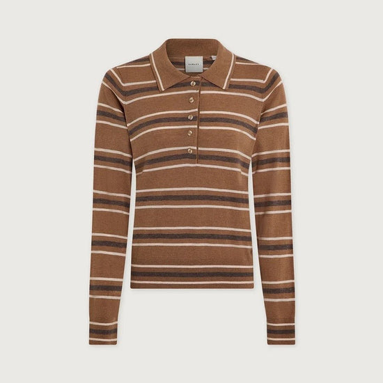 Young Ideas & Henmores -Mayra Stripe Knit Polo -Camel -XS