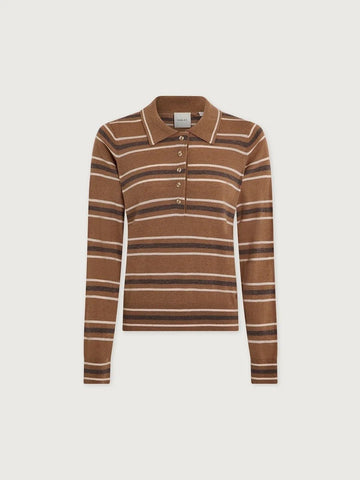 Young Ideas & Henmores -Mayra Stripe Knit Polo -Camel -XS