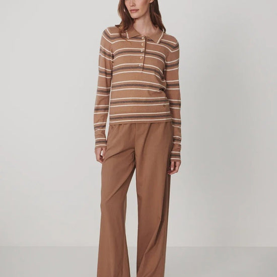 Young Ideas & Henmores -Mayra Stripe Knit Polo -Camel -XS