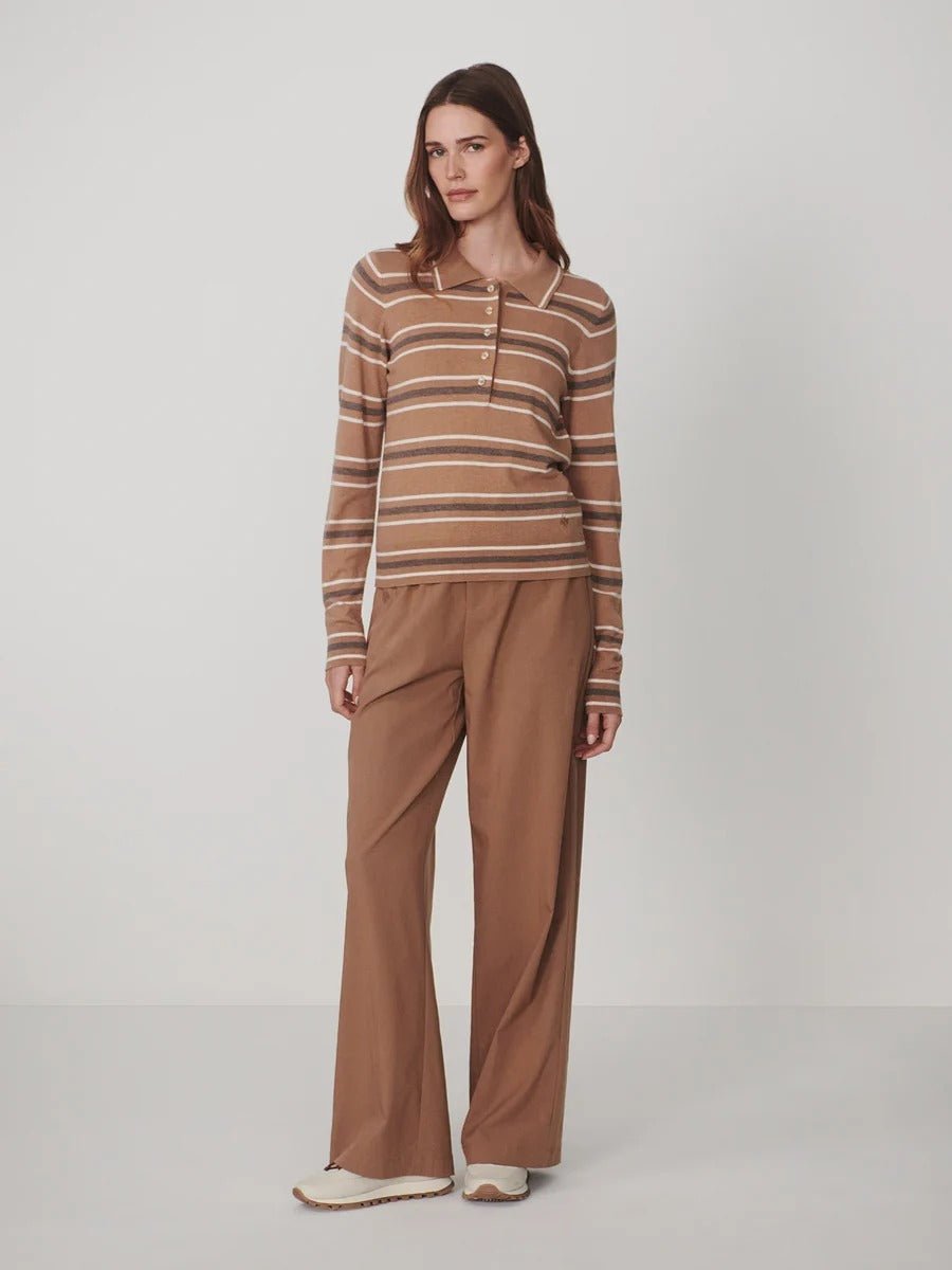 Young Ideas & Henmores -Mayra Stripe Knit Polo -Camel -XS