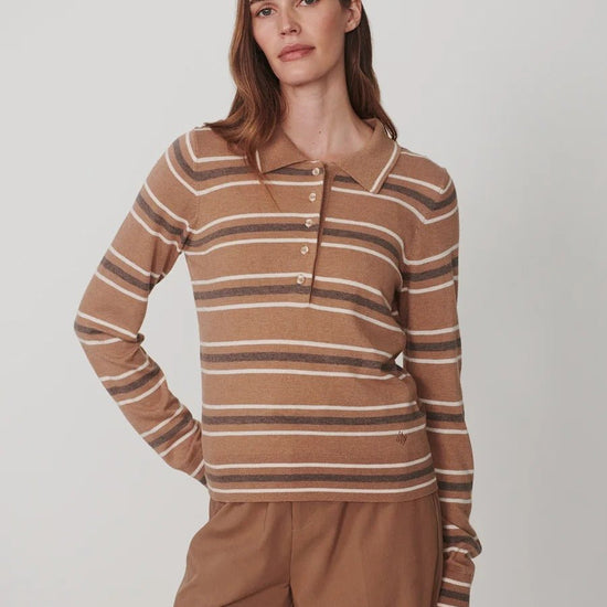 Young Ideas & Henmores -Mayra Stripe Knit Polo -Camel -XS