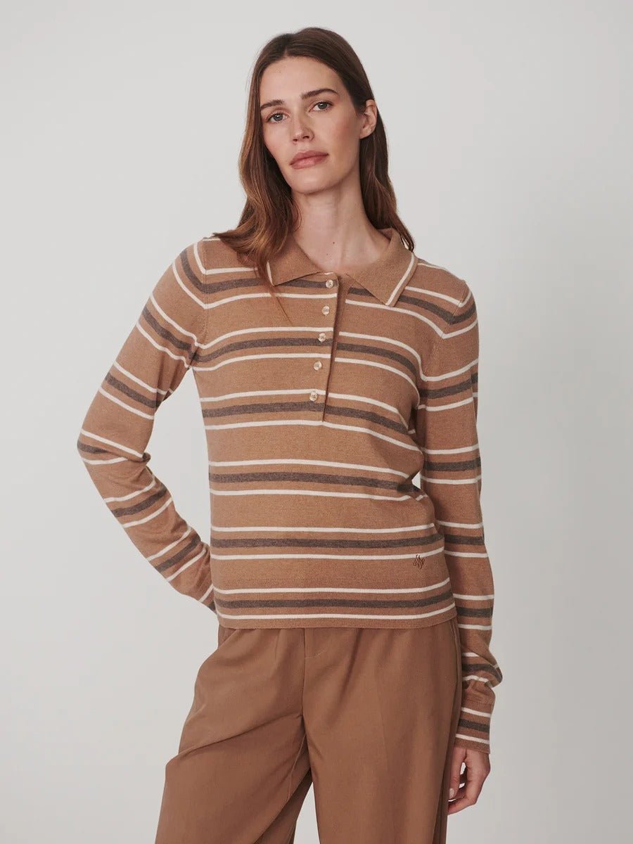 Young Ideas & Henmores -Mayra Stripe Knit Polo -Camel -XS