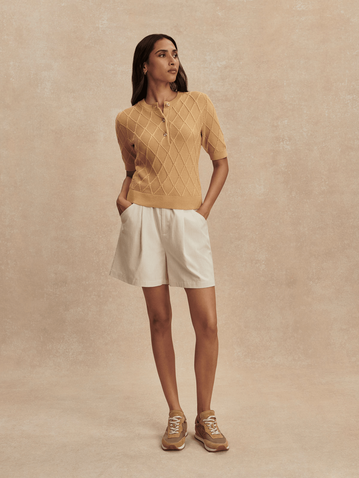 Young Ideas/Henmores - Merryn Diamond Knit Cardigan - New Wheat - XS