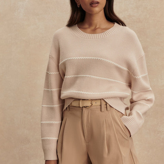 Young Ideas/Henmores - Meryl Stripe Knitted Crew Neck Jumper - Oat Milk - XS