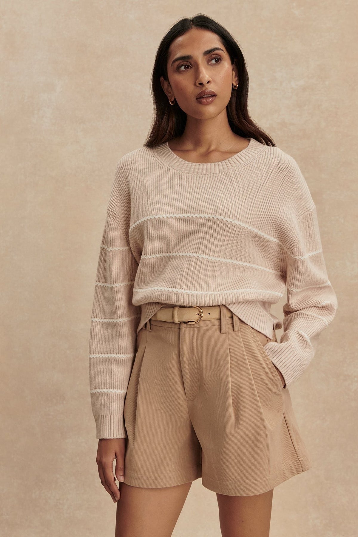 Young Ideas/Henmores - Meryl Stripe Knitted Crew Neck Jumper - Oat Milk - XS