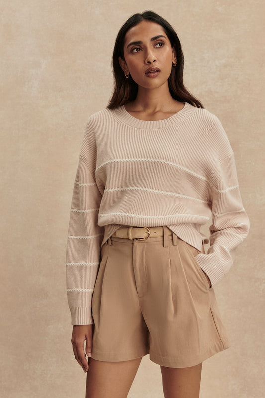 Young Ideas/Henmores - Meryl Stripe Knitted Crew Neck Jumper - Oat Milk - XS