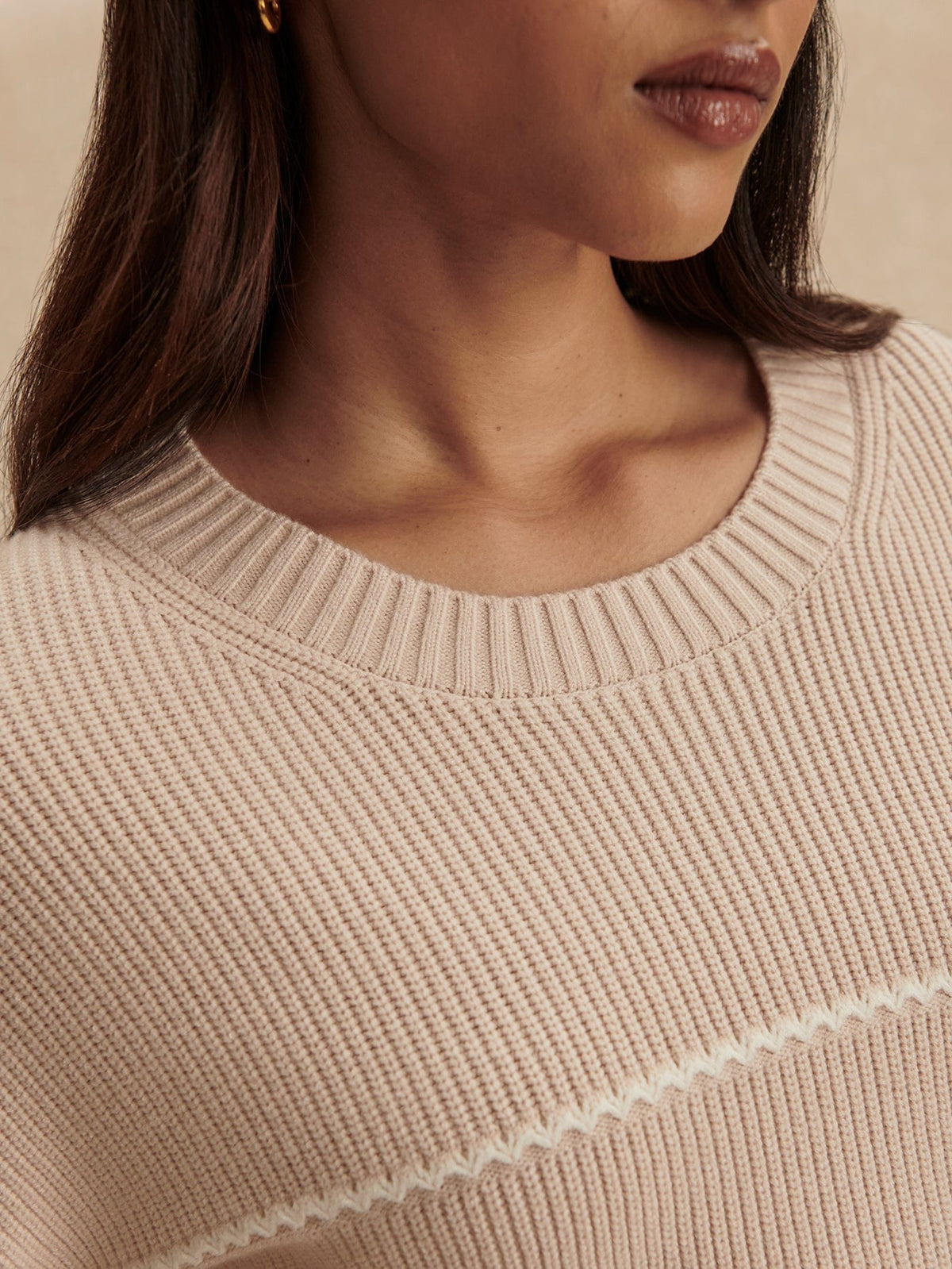 Young Ideas/Henmores - Meryl Stripe Knitted Crew Neck Jumper - Oat Milk - XS