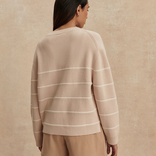 Young Ideas/Henmores - Meryl Stripe Knitted Crew Neck Jumper - Oat Milk - XS