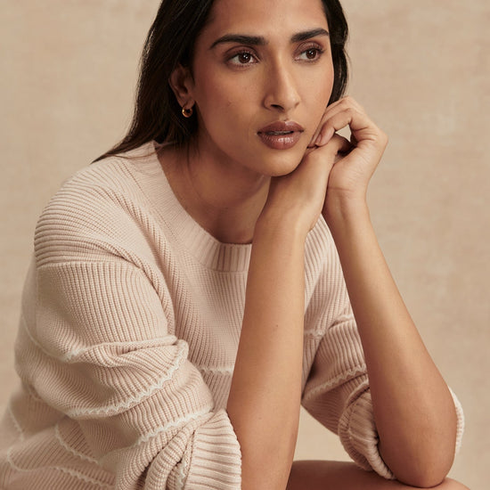 Young Ideas/Henmores - Meryl Stripe Knitted Crew Neck Jumper - Oat Milk - XS