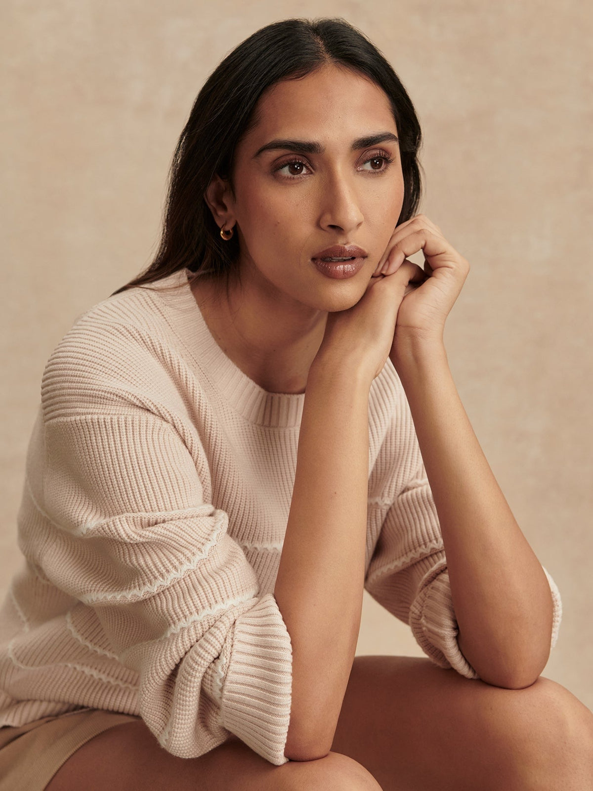 Young Ideas/Henmores - Meryl Stripe Knitted Crew Neck Jumper - Oat Milk - XS