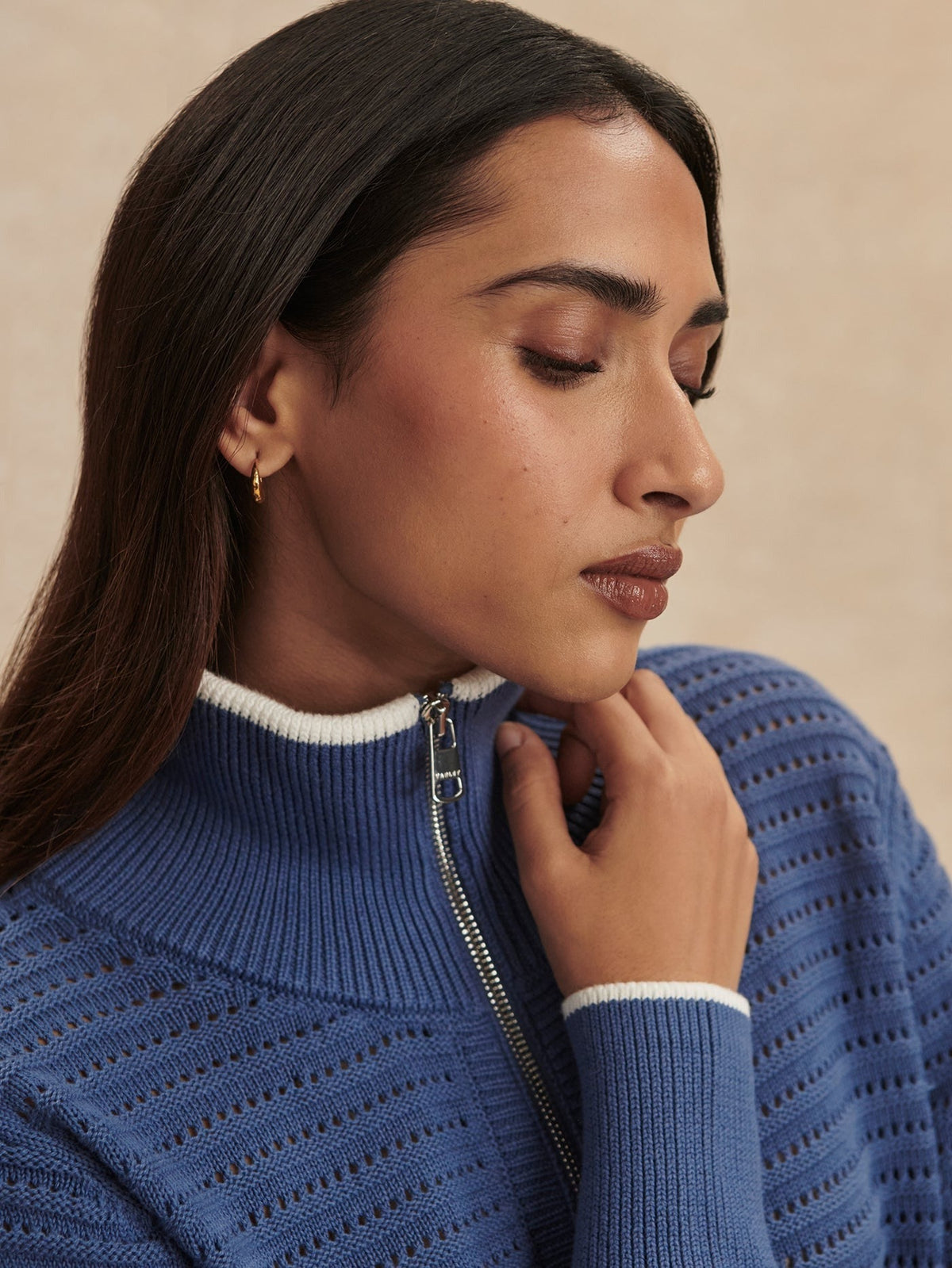 Young Ideas/Henmores - Morwenna Half Zip Thick Rib Knit - Bijou Blue - XS