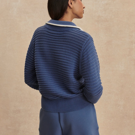 Young Ideas/Henmores - Morwenna Half Zip Thick Rib Knit - Bijou Blue - XS