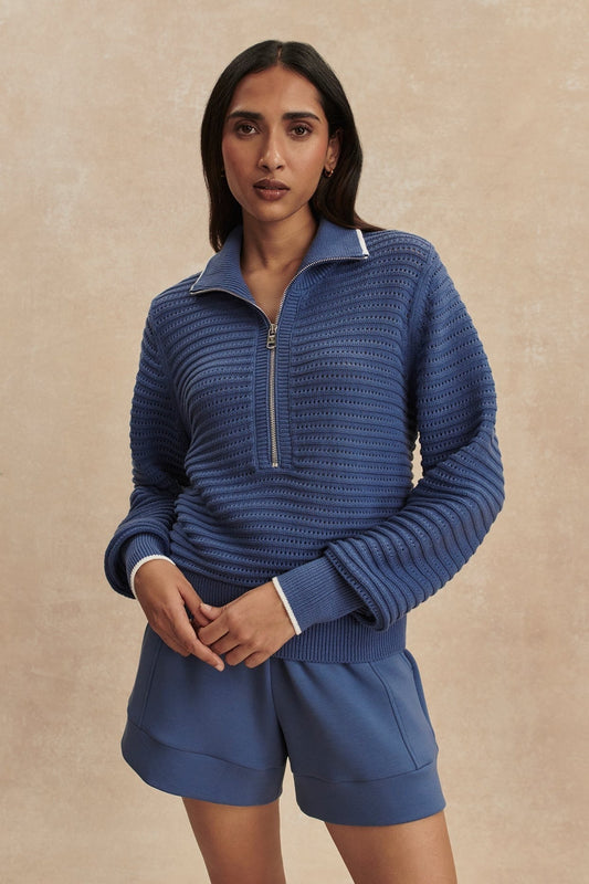 Young Ideas/Henmores - Morwenna Half Zip Thick Rib Knit - Bijou Blue - XS