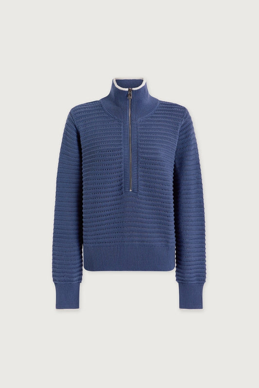 Young Ideas/Henmores - Morwenna Half Zip Thick Rib Knit - Bijou Blue - XS