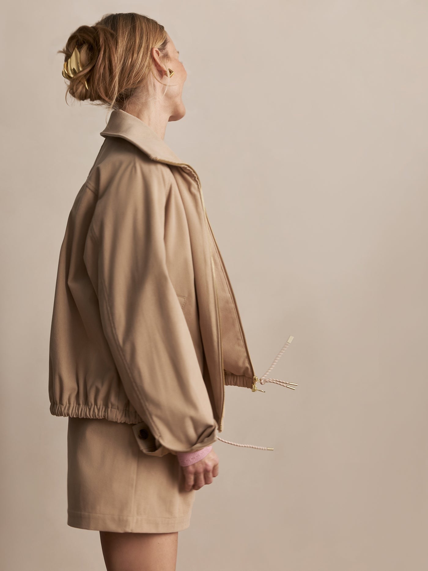 Young Ideas/Henmores - Nadina Cord Detail Blouson Jacket - Light Taupe - XS