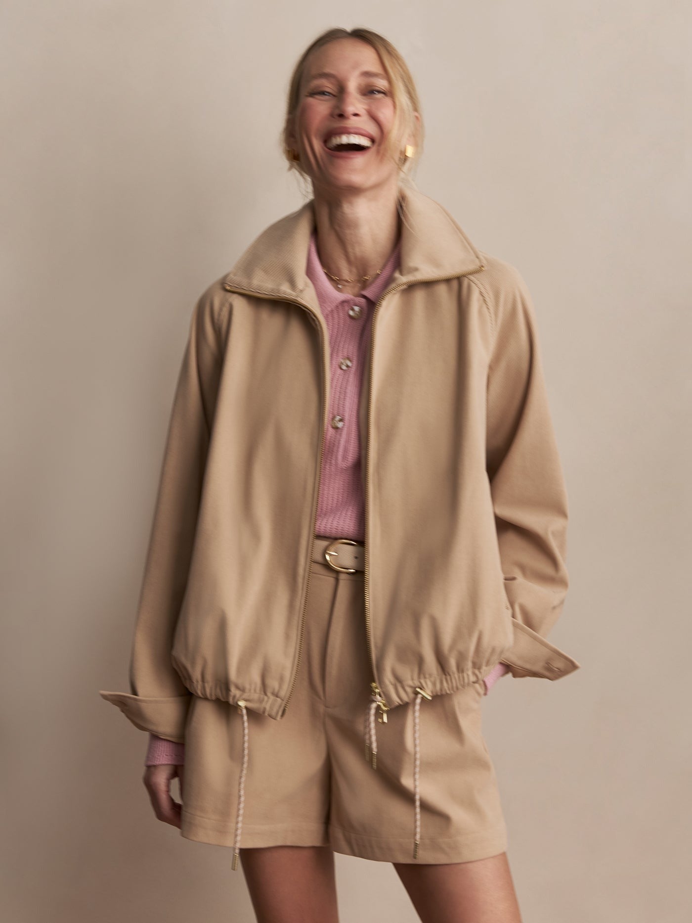 Young Ideas/Henmores - Nadina Cord Detail Blouson Jacket - Light Taupe - XS