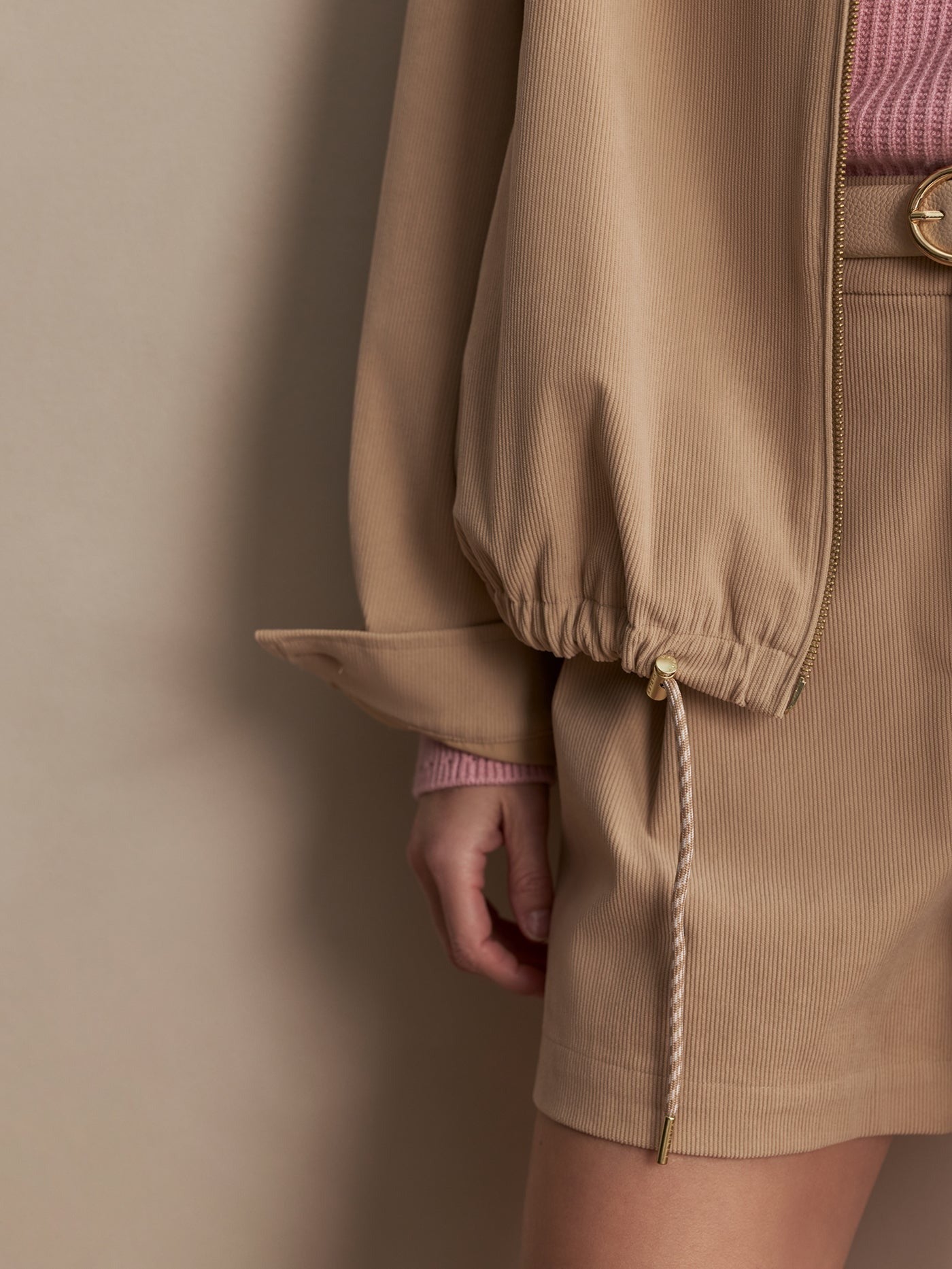 Young Ideas/Henmores - Nadina Cord Detail Blouson Jacket - Light Taupe - XS