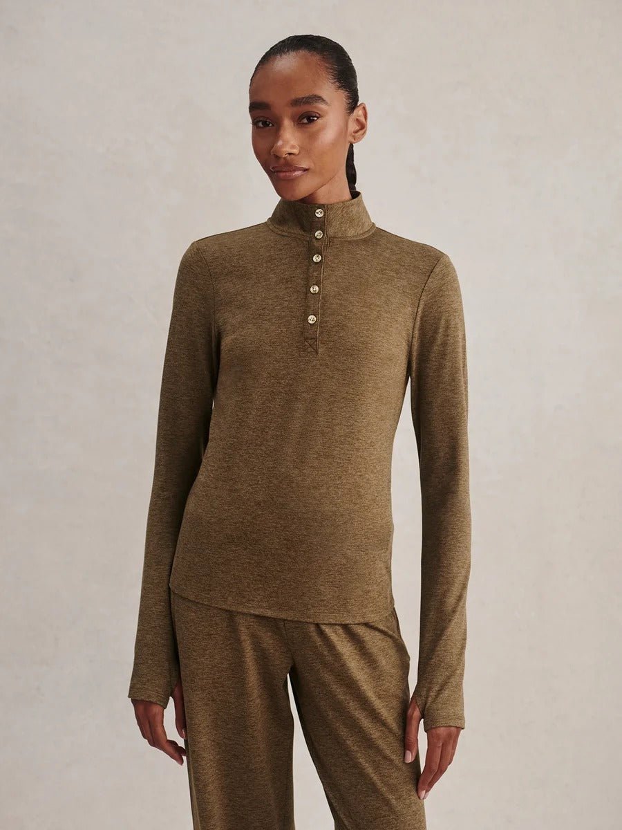 Young Ideas & Henmores -Nathaniel Long Sleeve Top -Teak Olive Marl -XS
