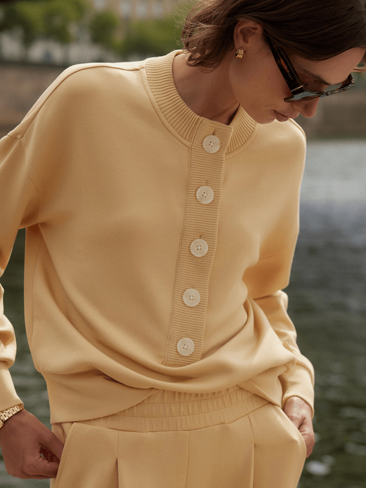 Young Ideas/Henmores - Reena Button Front Sweat - Sahara Sun - XS