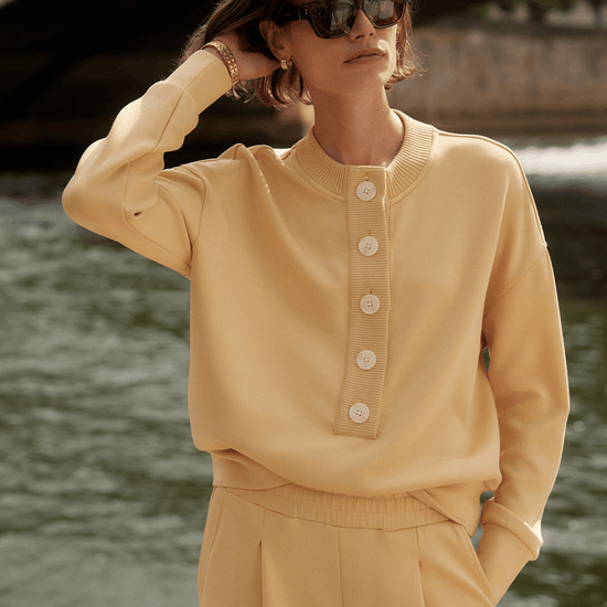 Young Ideas/Henmores - Reena Button Front Sweat - Sahara Sun - XS