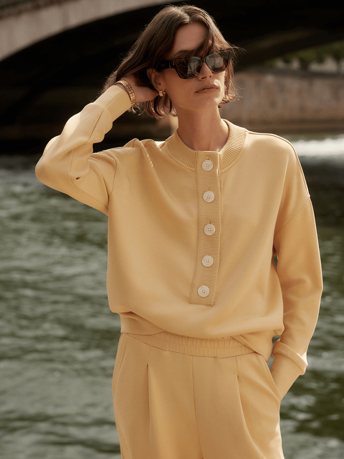 Young Ideas/Henmores - Reena Button Front Sweat - Sahara Sun - XS