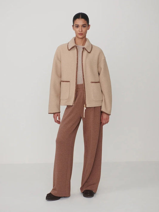 Young Ideas & Henmores -Ruiko Zip Through Fleece -Light Taupe -XS