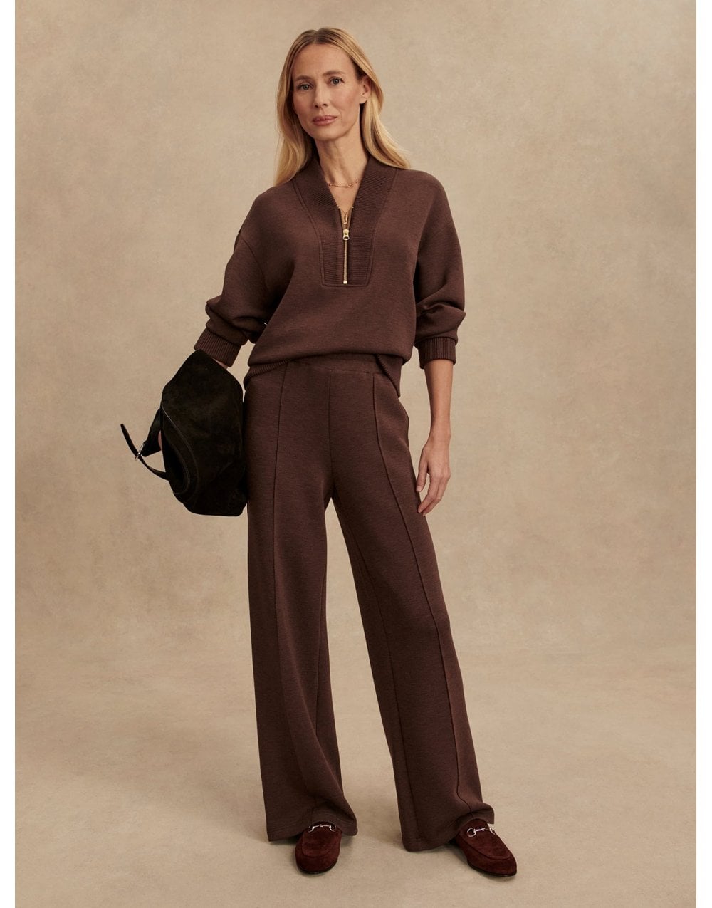 Young Ideas/Henmores - Sally Half Zip Sweat - Coffee Bean Marl - XS