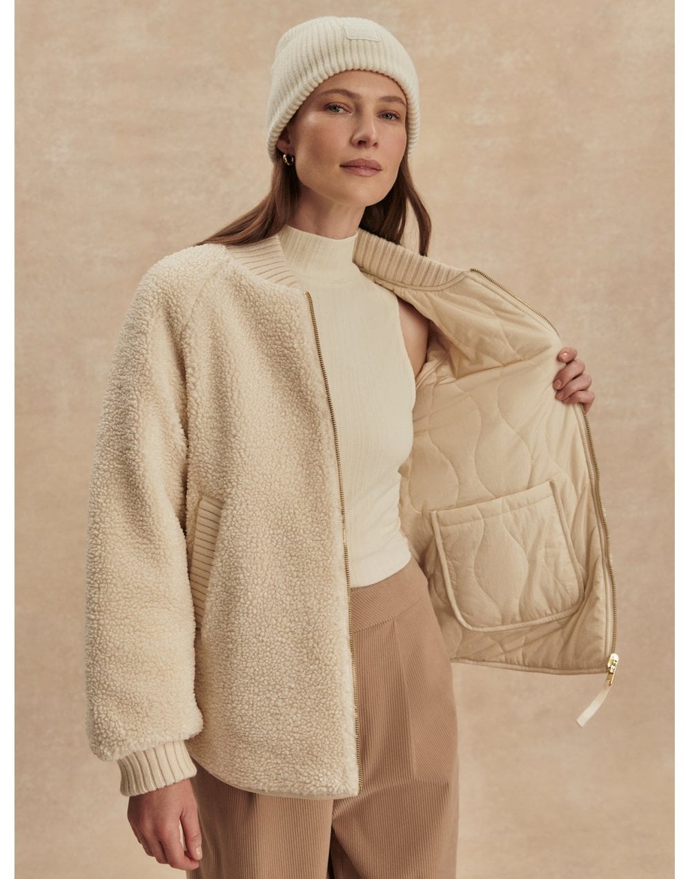 Young Ideas/Henmores - Serina Reversible Quilted Jacket - Sandshell - XS