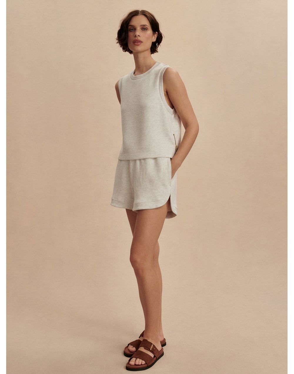 Young Ideas/Henmores - Shea Crop Tank Top - Ivory Marl - XS