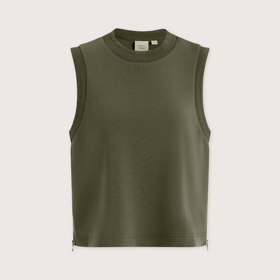 Young Ideas & Henmores - Shea Side Zip Crop Tank - Thyme - XS