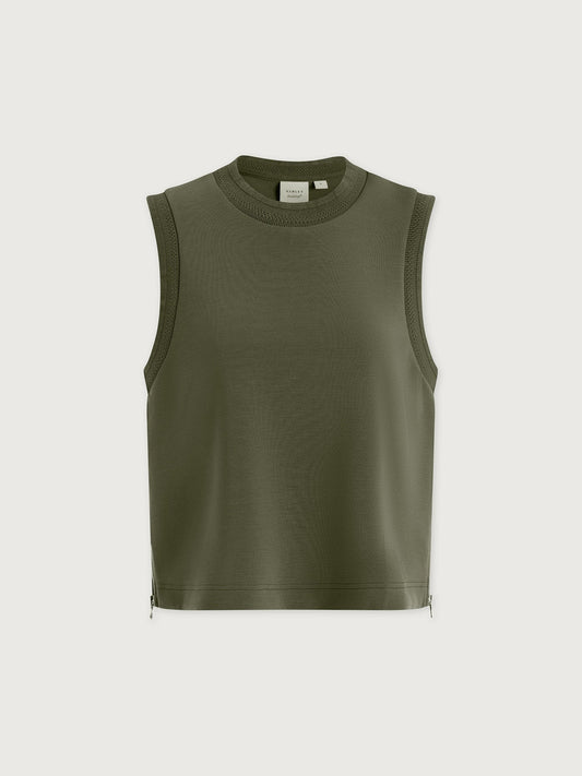 Young Ideas & Henmores - Shea Side Zip Crop Tank - Thyme - XS