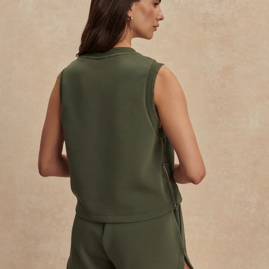 Young Ideas & Henmores - Shea Side Zip Crop Tank - Thyme - XS