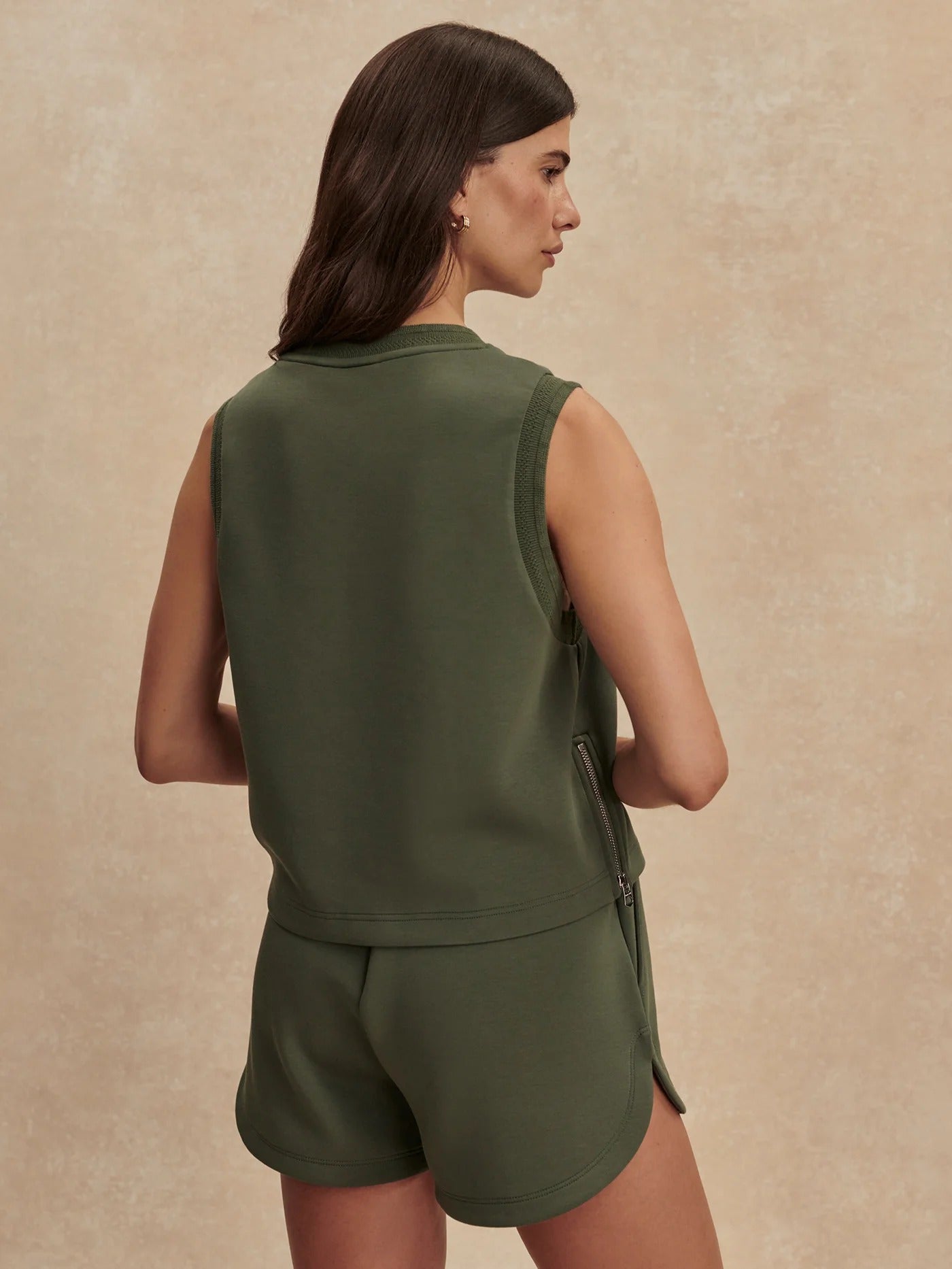 Young Ideas & Henmores - Shea Side Zip Crop Tank - Thyme - XS